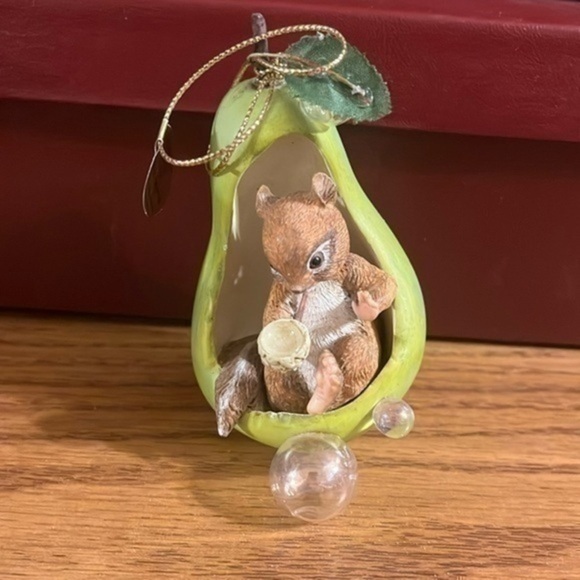 Heirloom ornaments - bubbling over with joy - chipmunk in a pear blowing bubbles - Picture 1 of 5